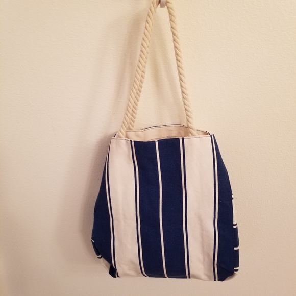 1153B NEW Lancome Authentic Blue White Canvas Tote - Picture 2 of 15